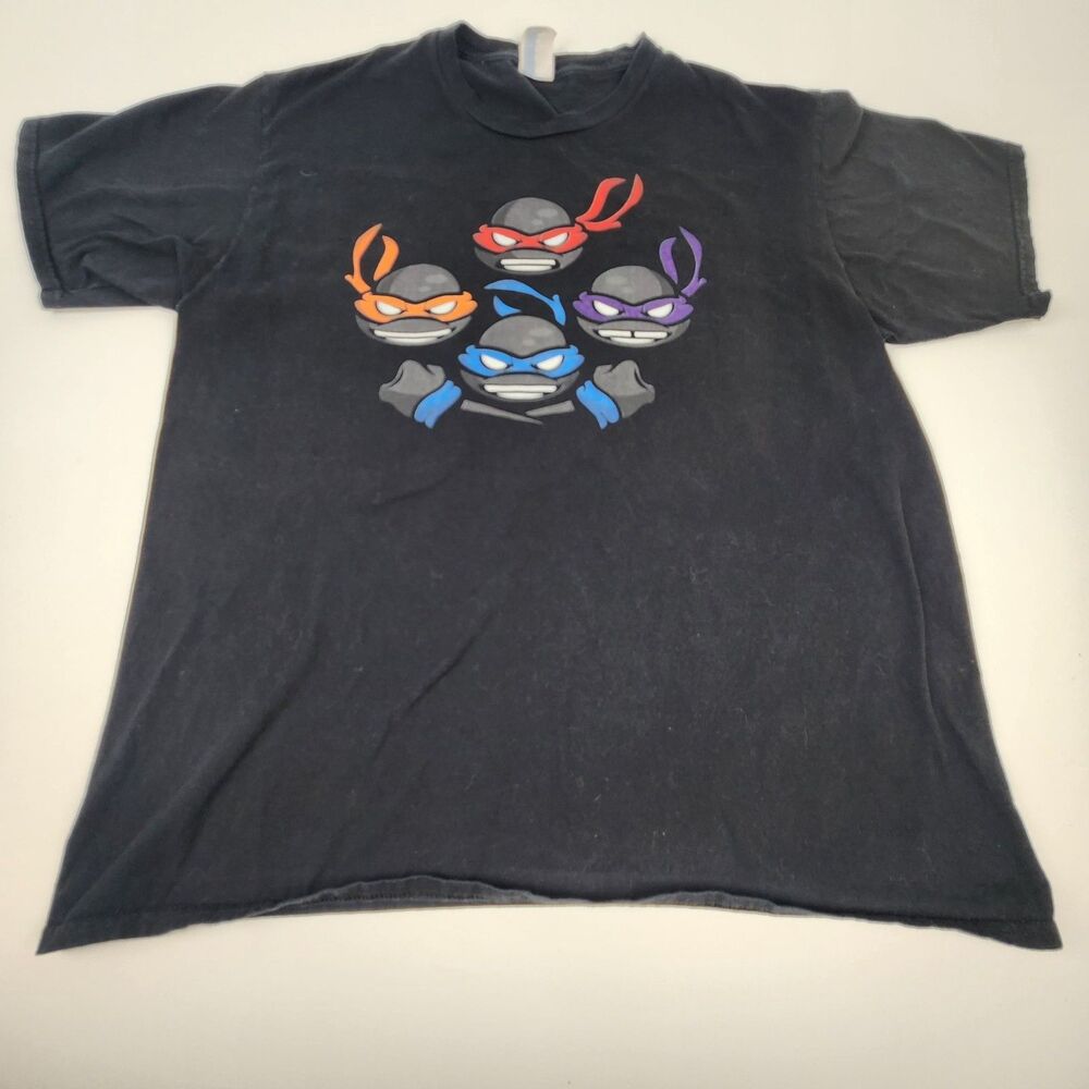 Teenage Mutant Ninja Turtles TMNT Emoji Faces Graphic T-Shirt Black Adult XL